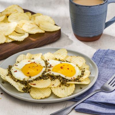 Spicy Pesto Eggs on RUFFLES® Original Potato Chips